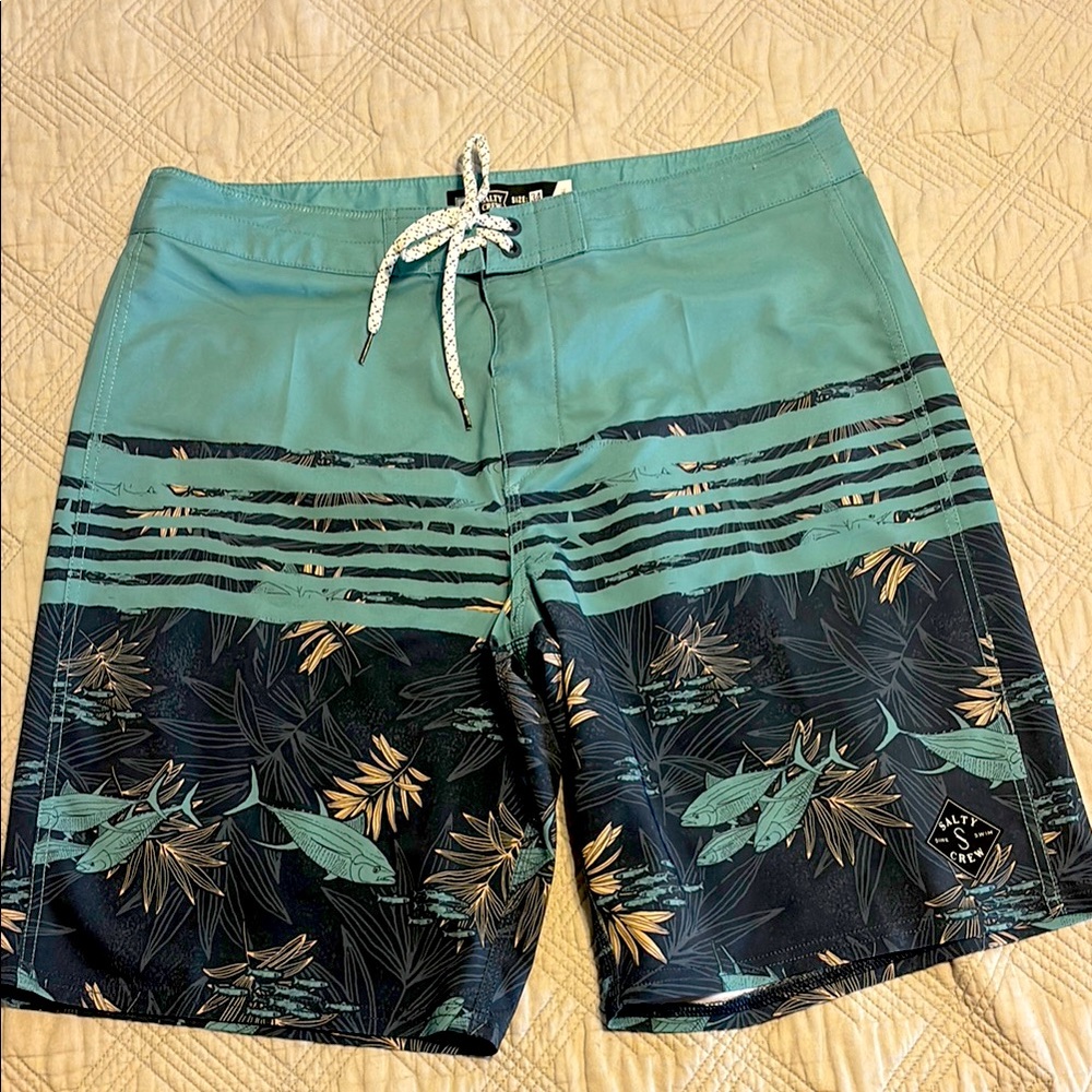 Salty Crew Green and Black Board Shorts Modern Surf Style